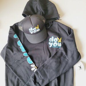 PLAYBOY Unisex Black Hoodie with Graphic Print Size Small